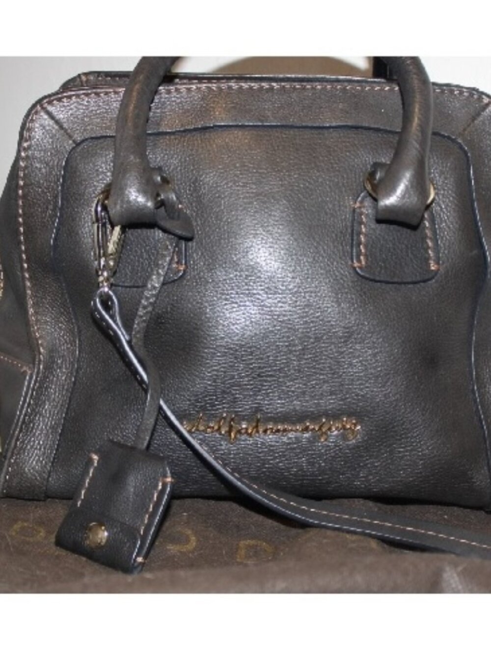 $279 Adolfo Dominguez Leather Satchel Handbag Tote w Lock & Key & Dust Bag